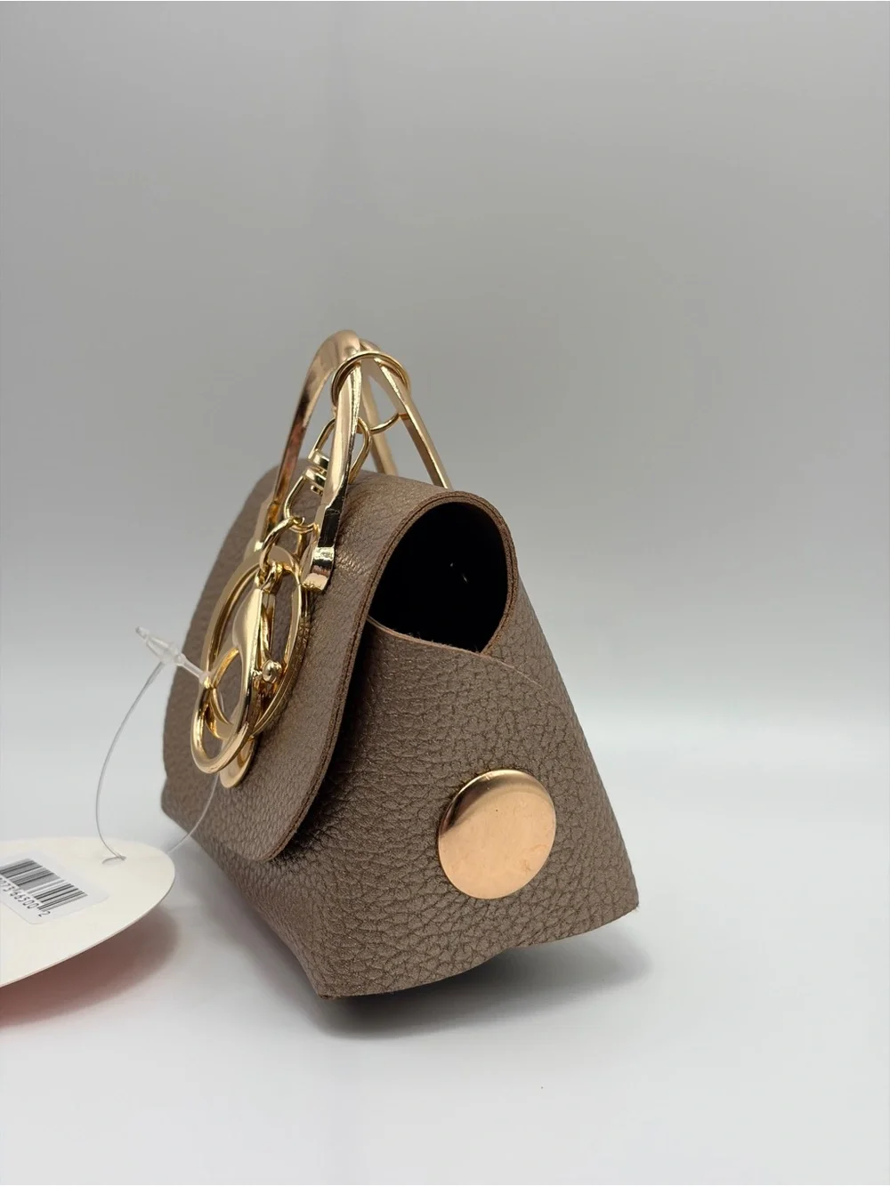 Mini Textured Metallic Brown Bag Charm Keychain